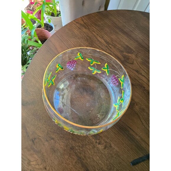 Hand-Painted Clear Glass Bowl With Grapes & Leaves Design - Picture 10 of 16